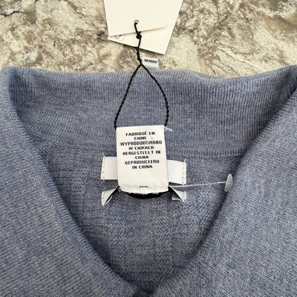Jason Wu Men's Knit Button Down Shirt Short Sleeve 100% Merino Wool Blue L NWT - Picture 9 of 13